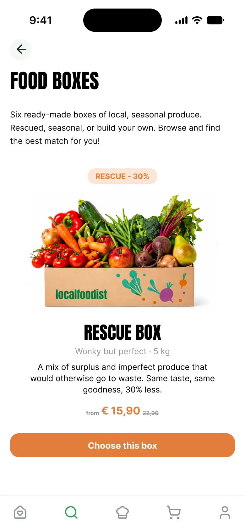 The boxes browse screen — open layout with rescue box leading