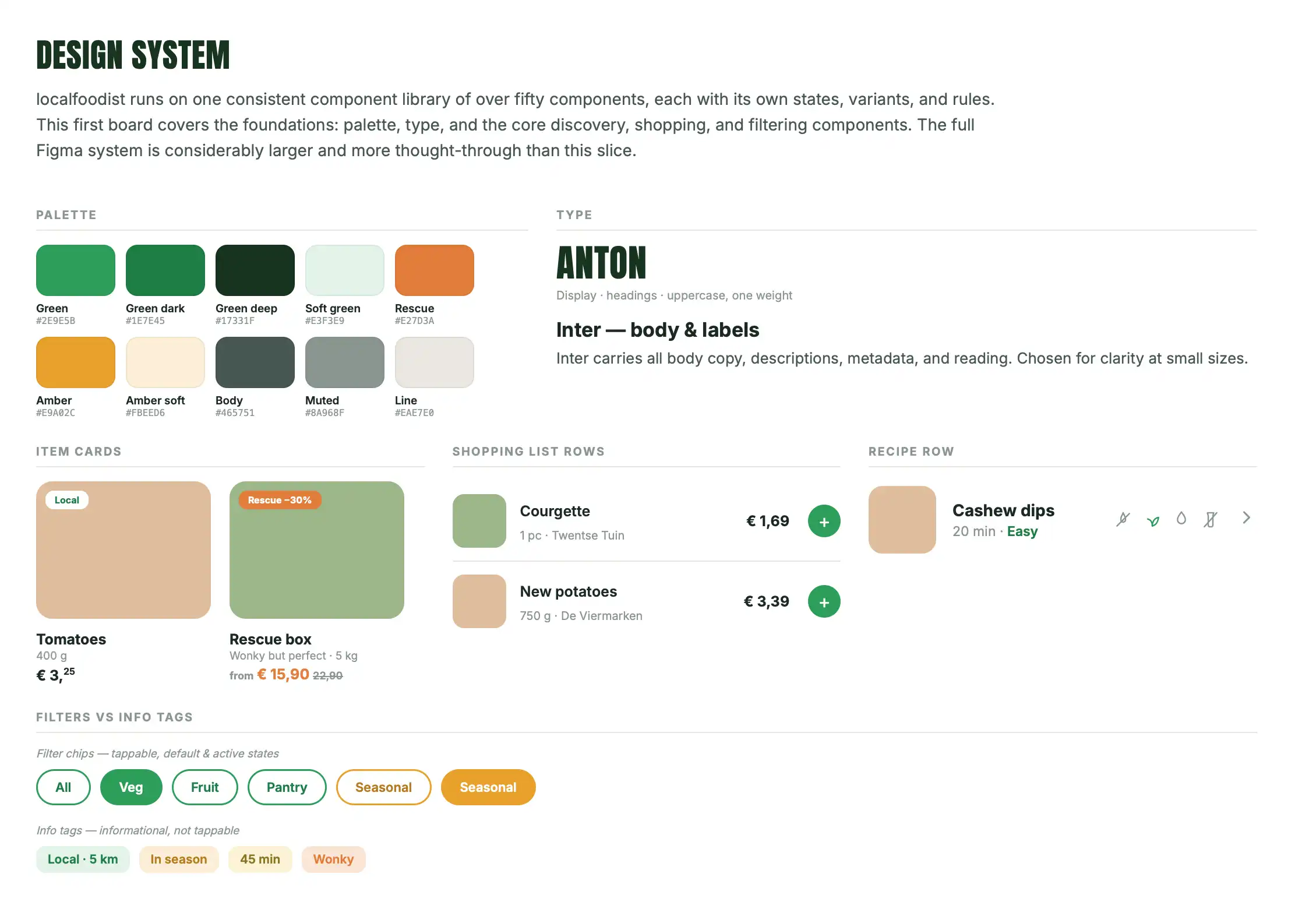 localfoodist design system — palette, type, and core shopping components