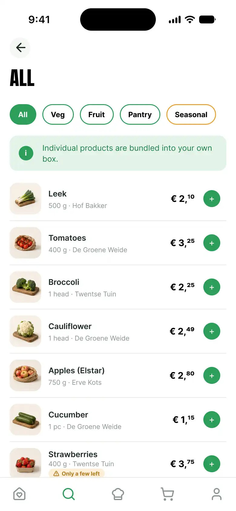 Full product list with filters