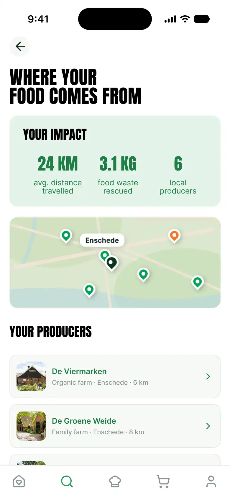 'Where your food comes from' transparency page with producer detail and map
