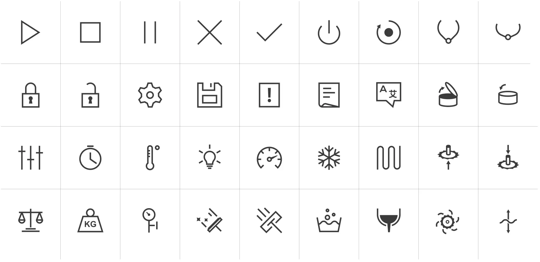 Full Niemann custom iconset — stroke-based icons for all machine functions derived from mechanical components